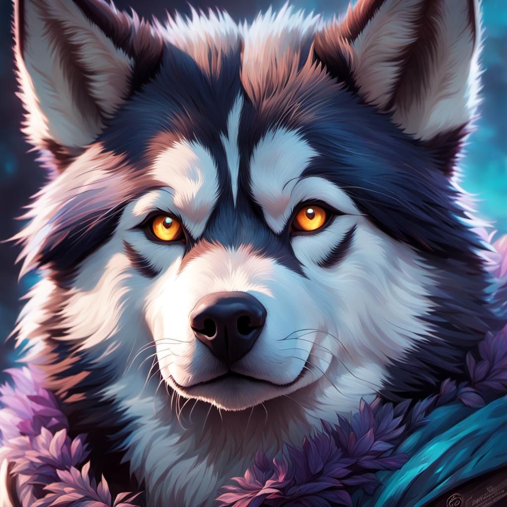 Husky-Themed Girl Portrait in Hyperdetailed Style
