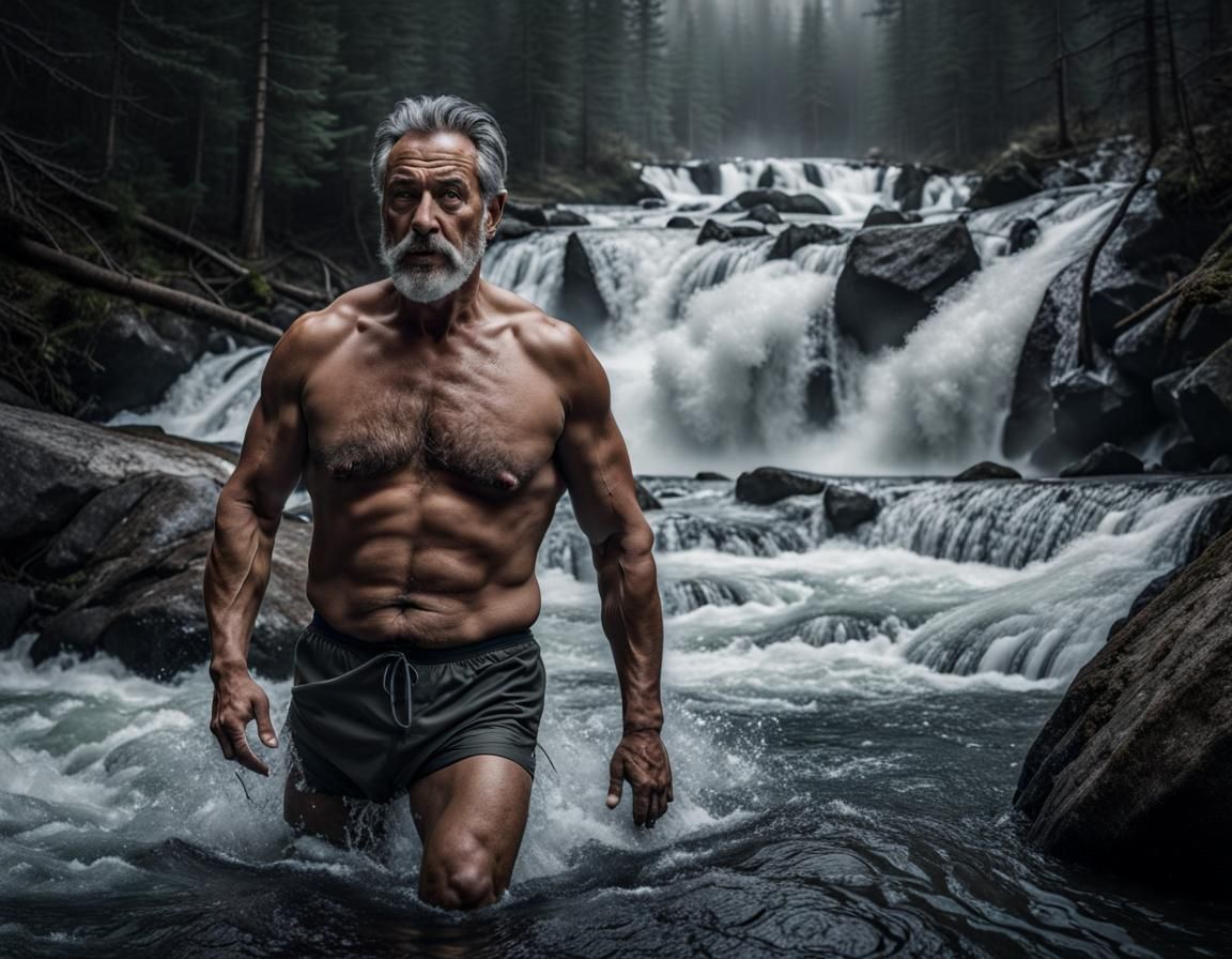 Man Emerges from Snowy Rapids: Digital Matte Painting