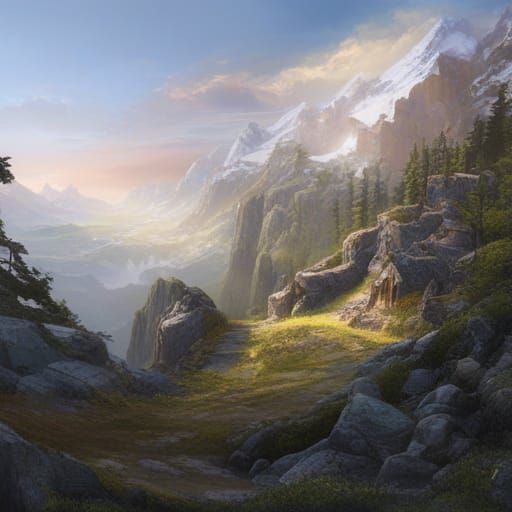 Photorealistic Mountain Paths Illustration in 16K