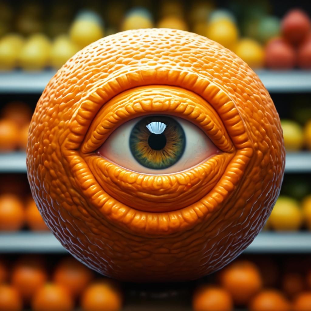 Surreal Orange Fruit Monster in Hyperrealistic Detail