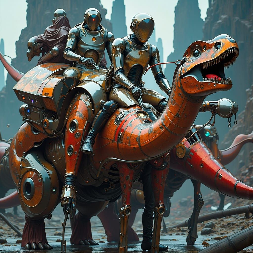 Androids on battle dino`s