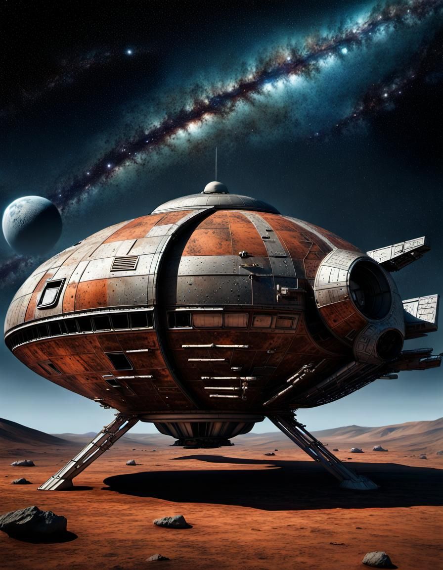 Retro Sci-Fi Spaceship in Deep Space