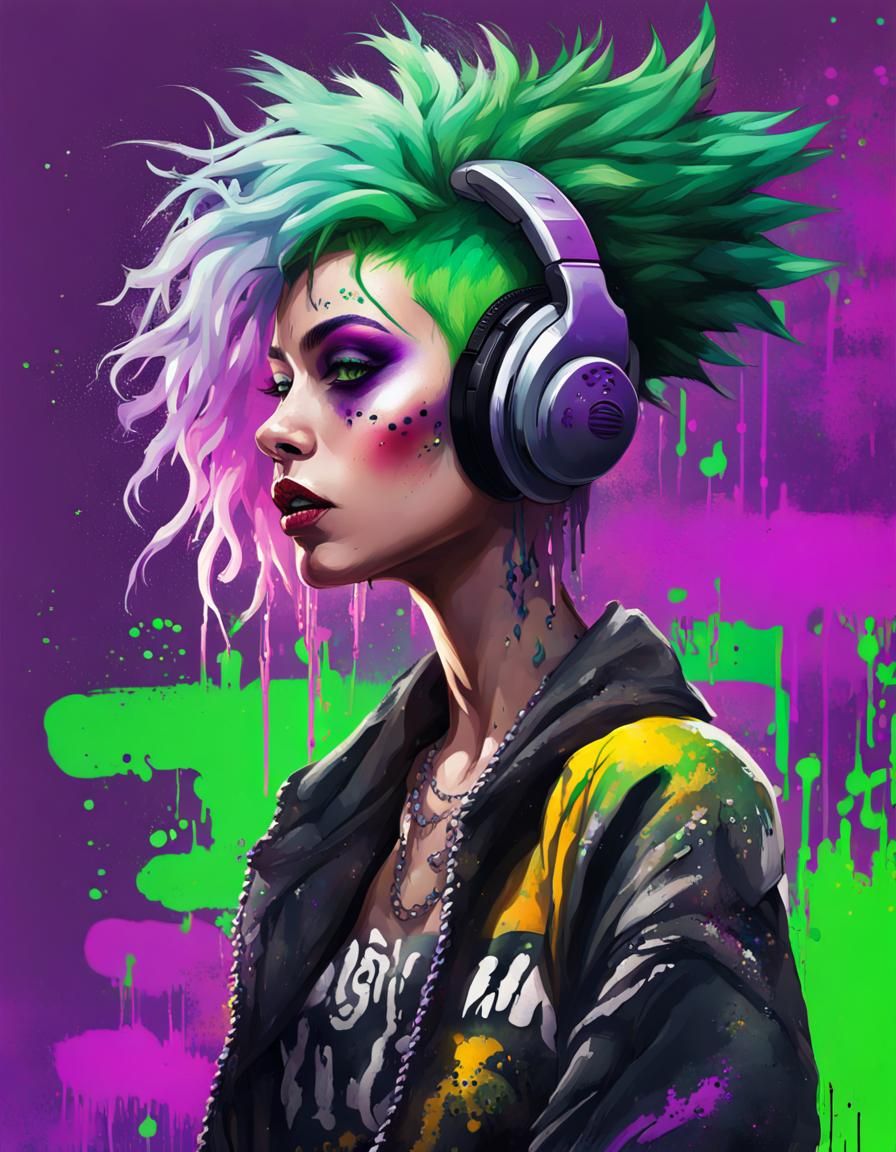 Synth Rock Singer in Graffiti Street Art Style
