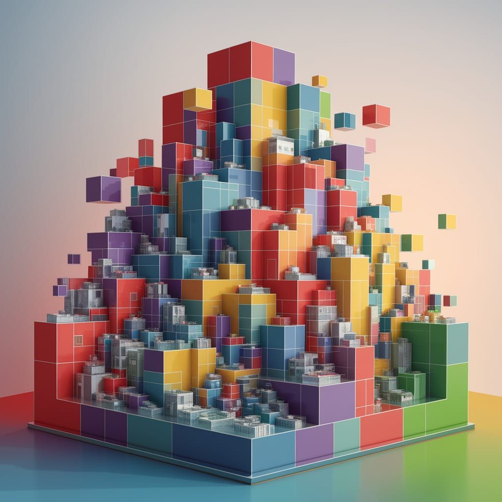 Surreal Geometric Metropolis in Vibrant Digital Art