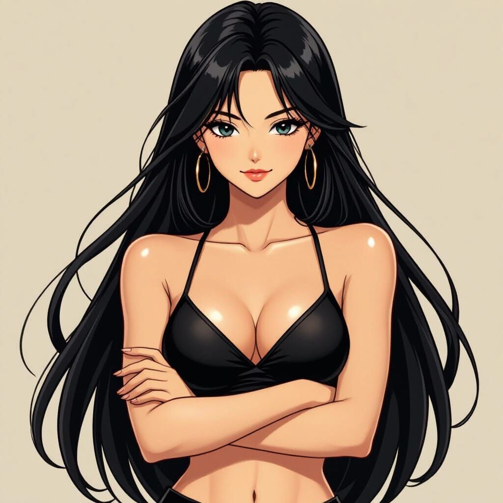 Anime Woman with Long Black Hair