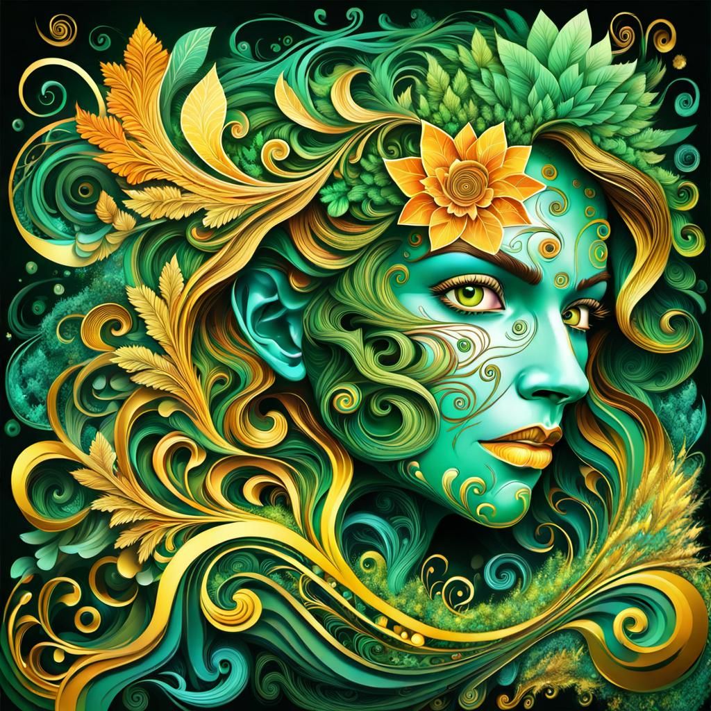 Mother Nature Portrait in Psychedelic Fractal Style