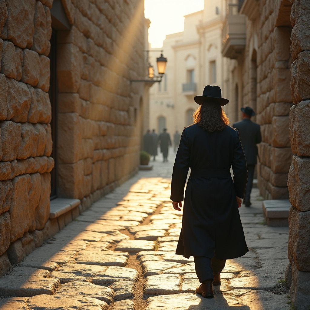 Hasidic Man in Jerusalem's Old City, Photorealistic