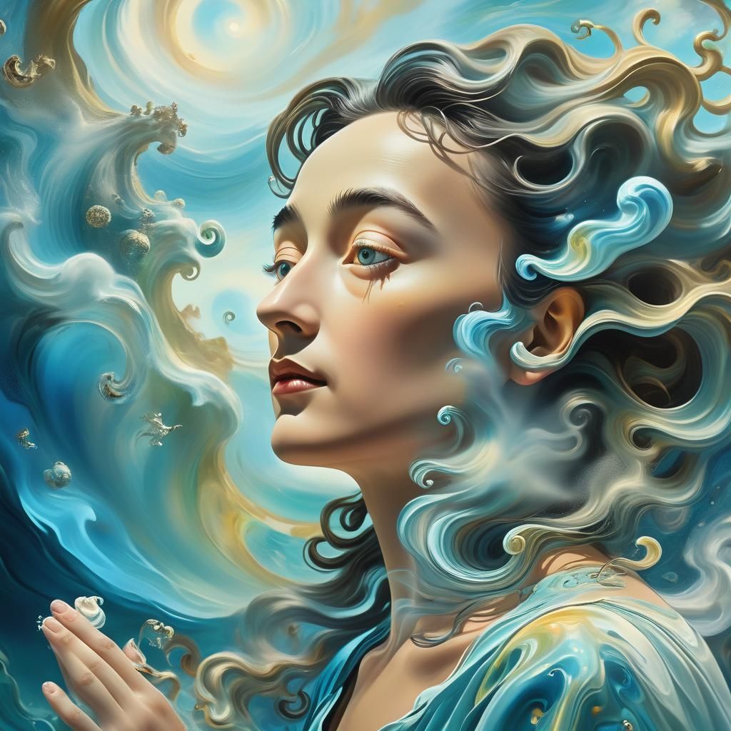 Dreamlike Spirit Listens to Earth's Heartbeat in Art Nouveau...