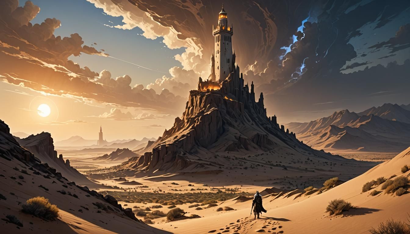 Desert Tower Concept Art in Dark Fantasy Style