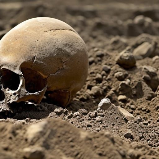 Archeological Dig Site with Human Skull