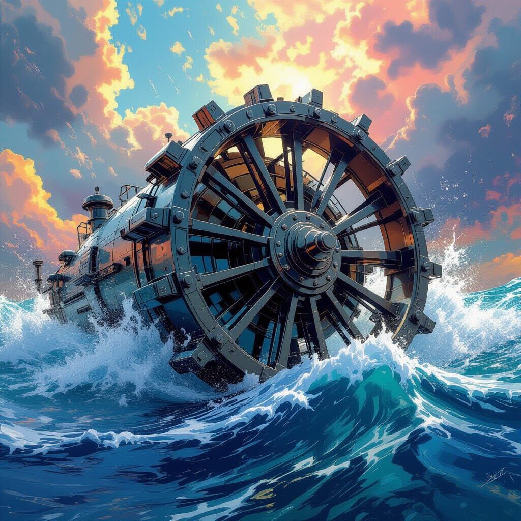 Hyperrealistic Water Turbines in Dramatic Splash Art Style