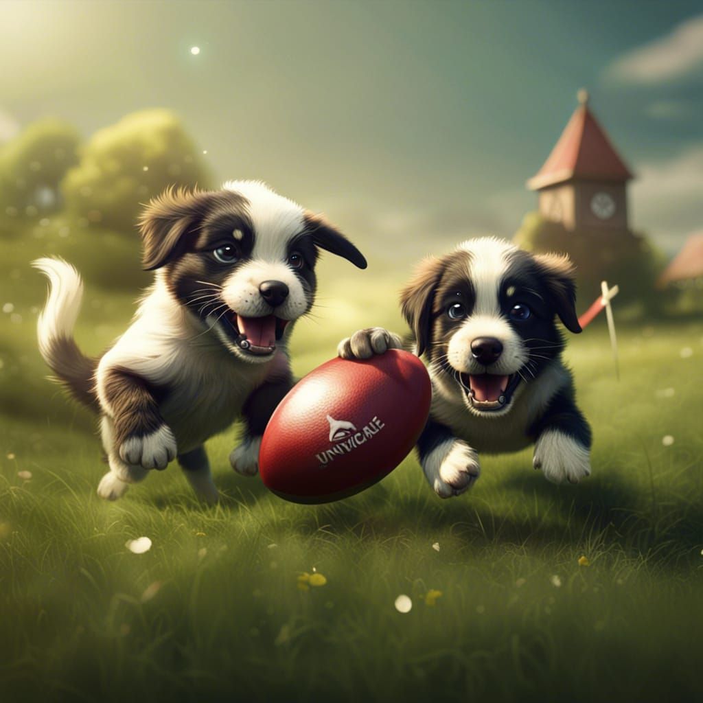 Puppies Playing Rugby: Fantastical Digital Art