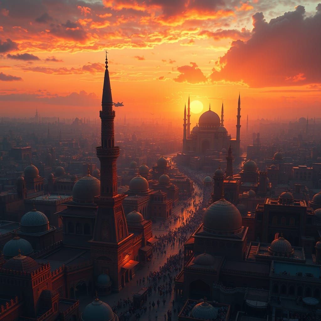 Majestic Arabian Cityscape at Sunset