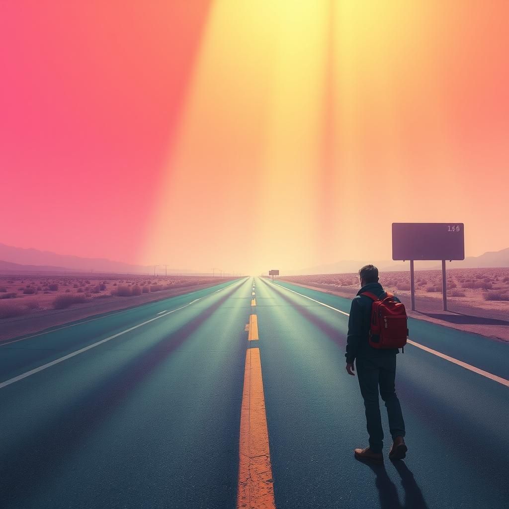 Dreamlike Crossroads: Surreal 80s Travel Scene