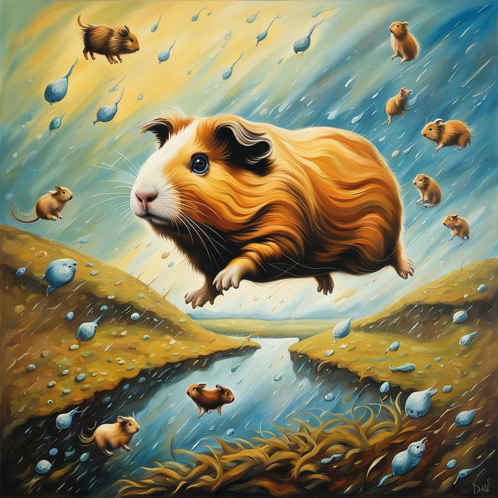 Guinea Pig Adventure: Surrealist Oil Painting