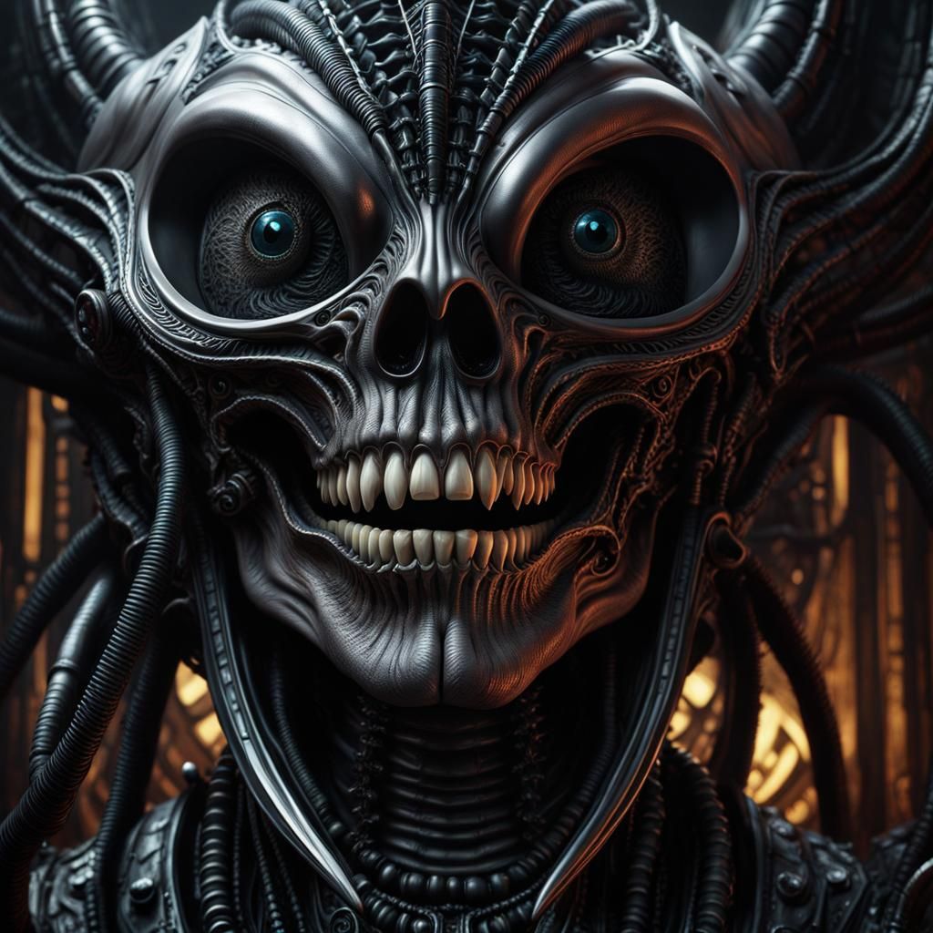 Creepy Demonic Portrait in Giger Style