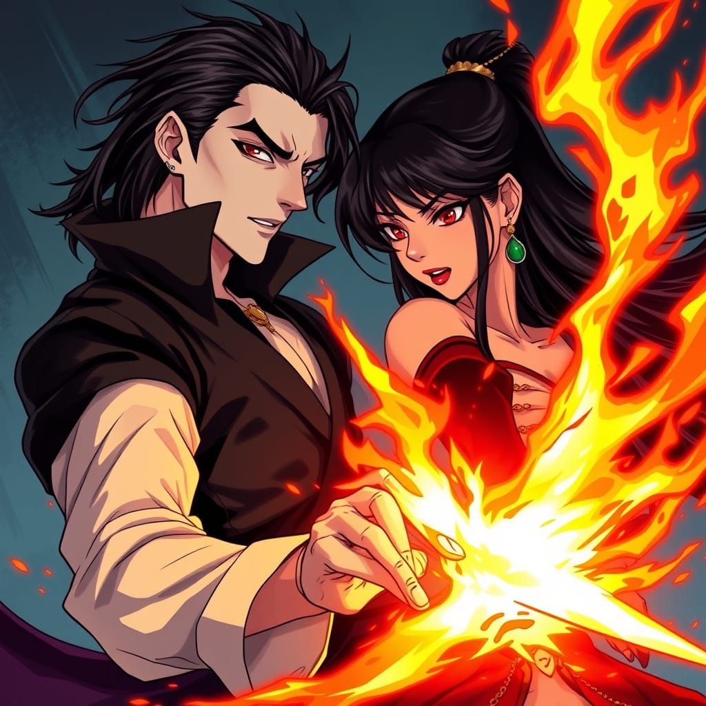 Dhampir Battle-Training a Fire Witch in Anime Style
