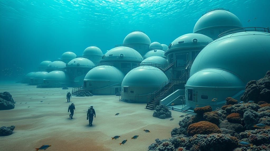 Underwater Research Colony in Futuristic, Biomechanical Styl...