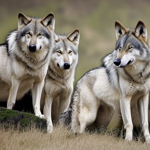Wolf Pack Howling at the Moon