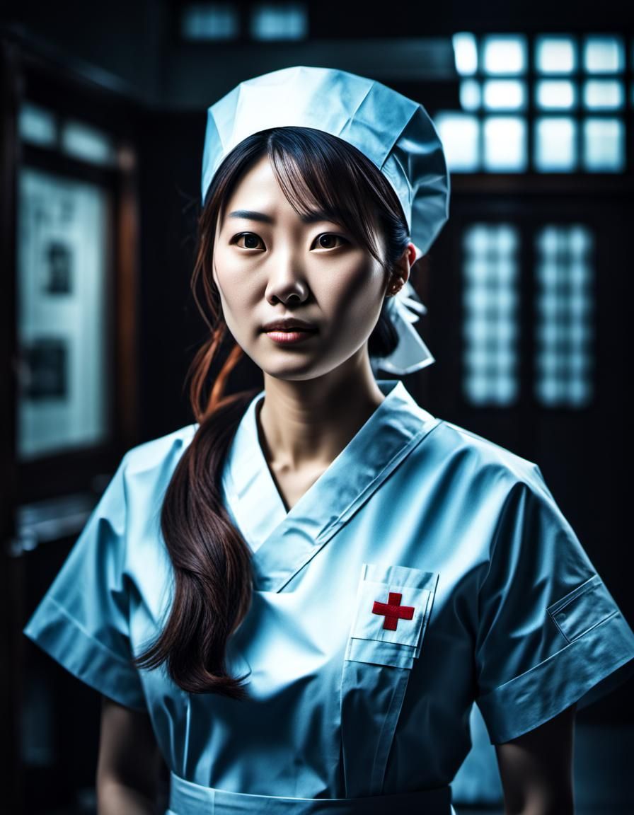 Beautiful Young Japanese Nurse in Hyperrealistic Style