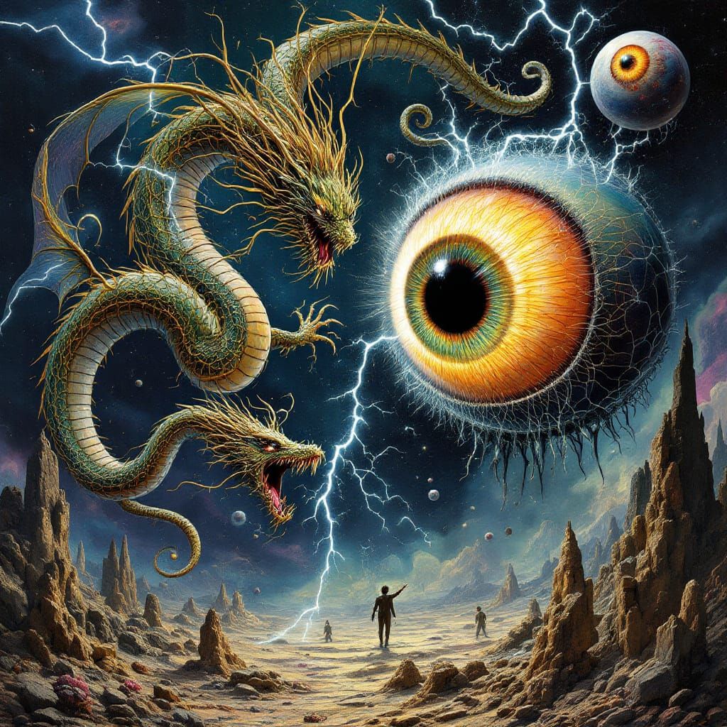 Dragon Versus Eye: Surreal Biomechanical Battle
