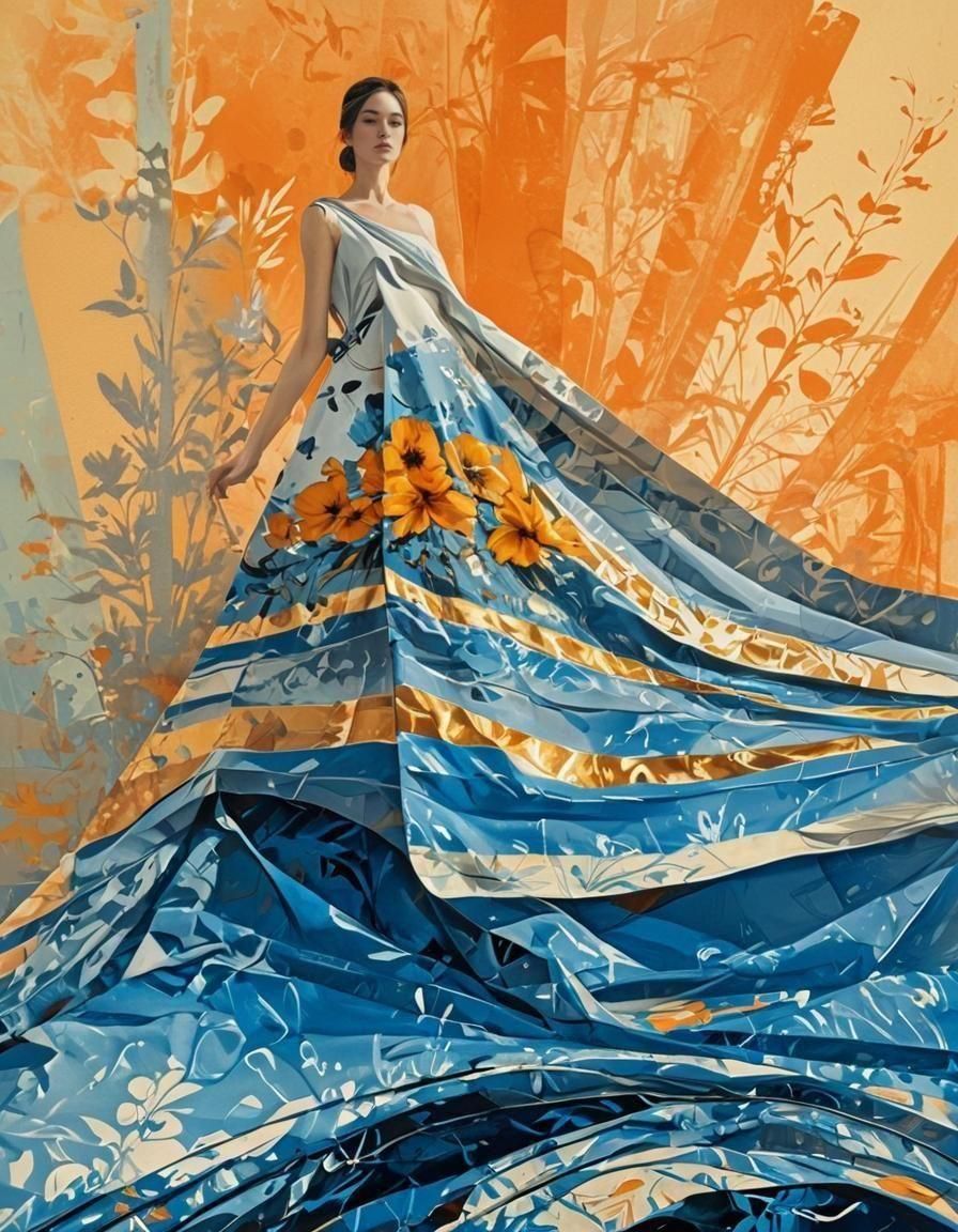 Woman in Dress with Crisp Folds as Oil Painting