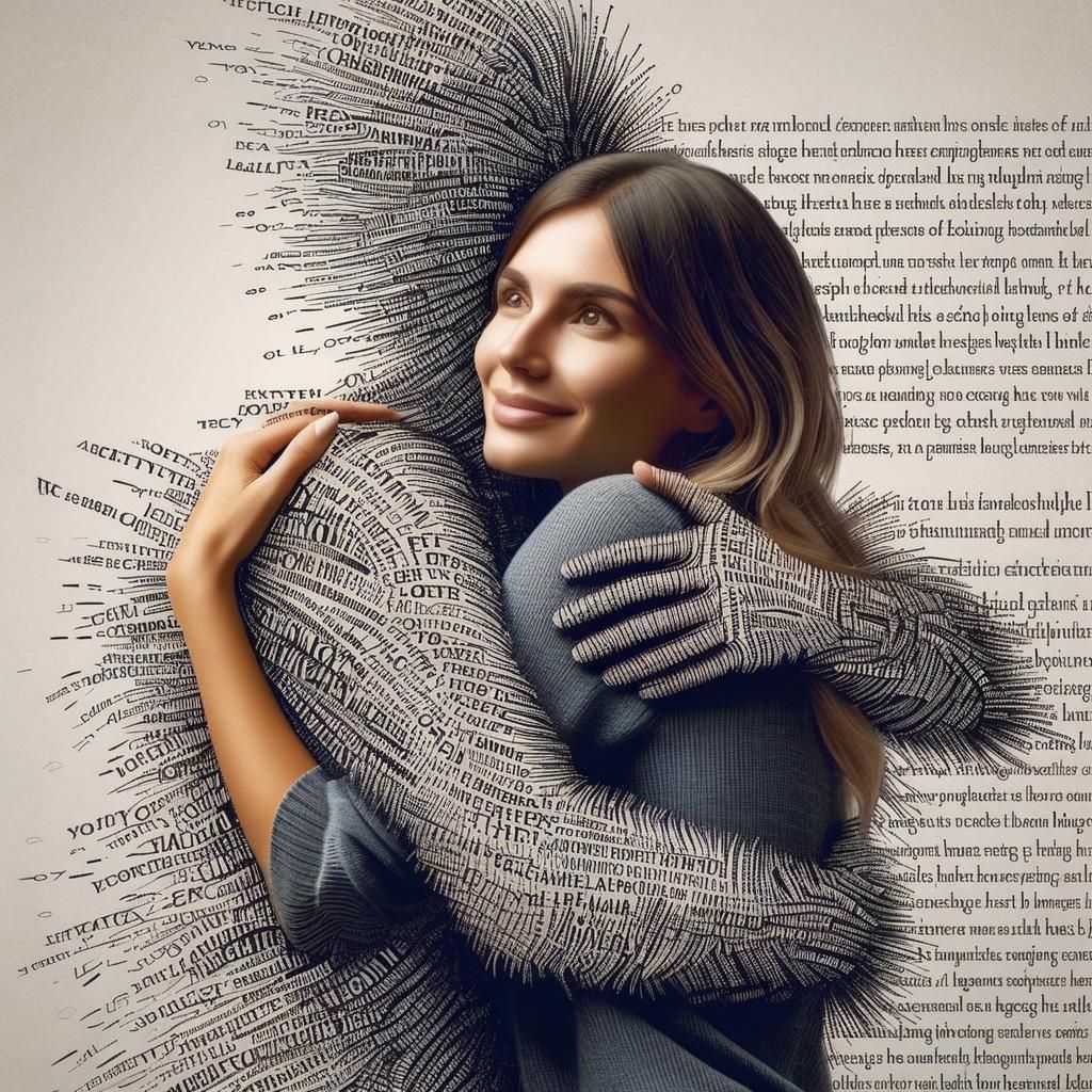 Woman Embracing Text Person in Cozy Scene