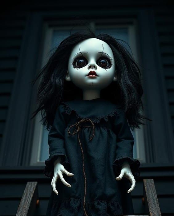 Disquieting Porcelain Doll on Ladder