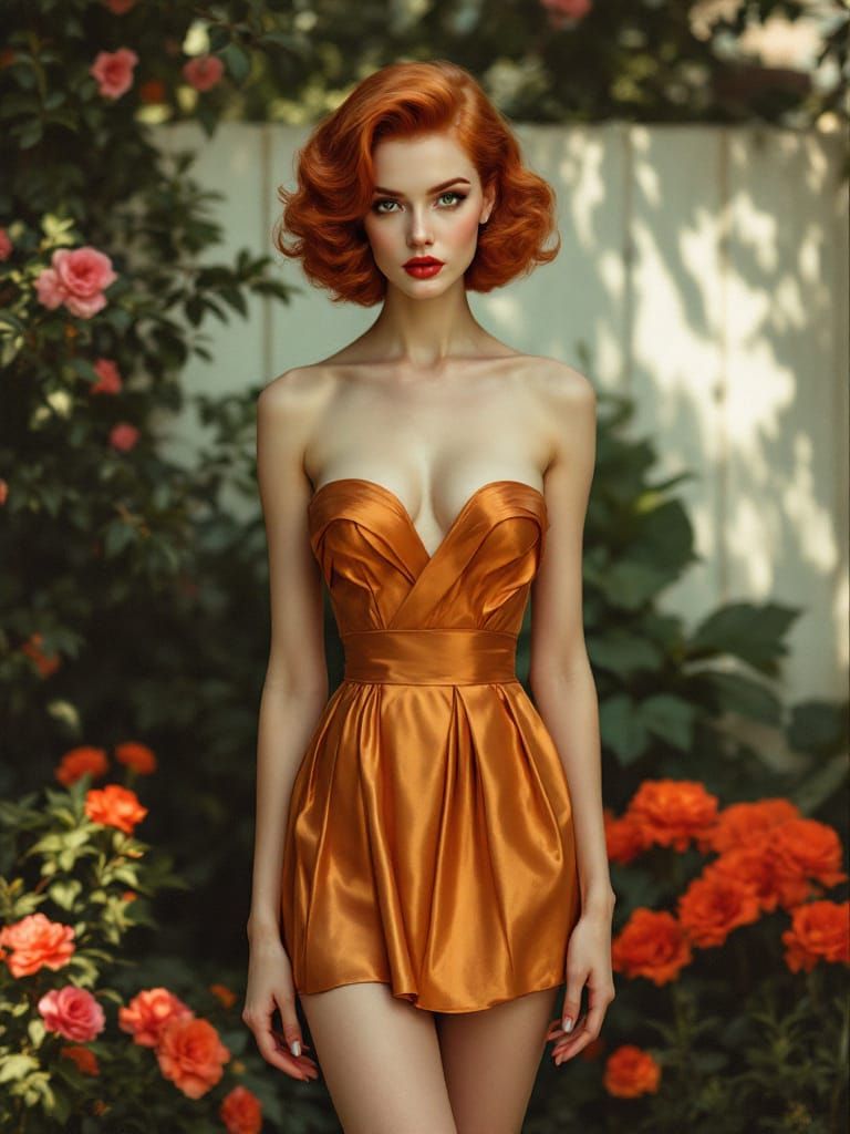 Redhead Pin-Up Study in Tangerine Dress, Modigliani & Schiel...