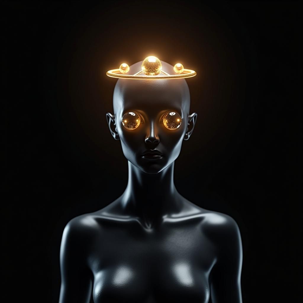 Gleaming Figure with Golden Circlet in Futuristic Style