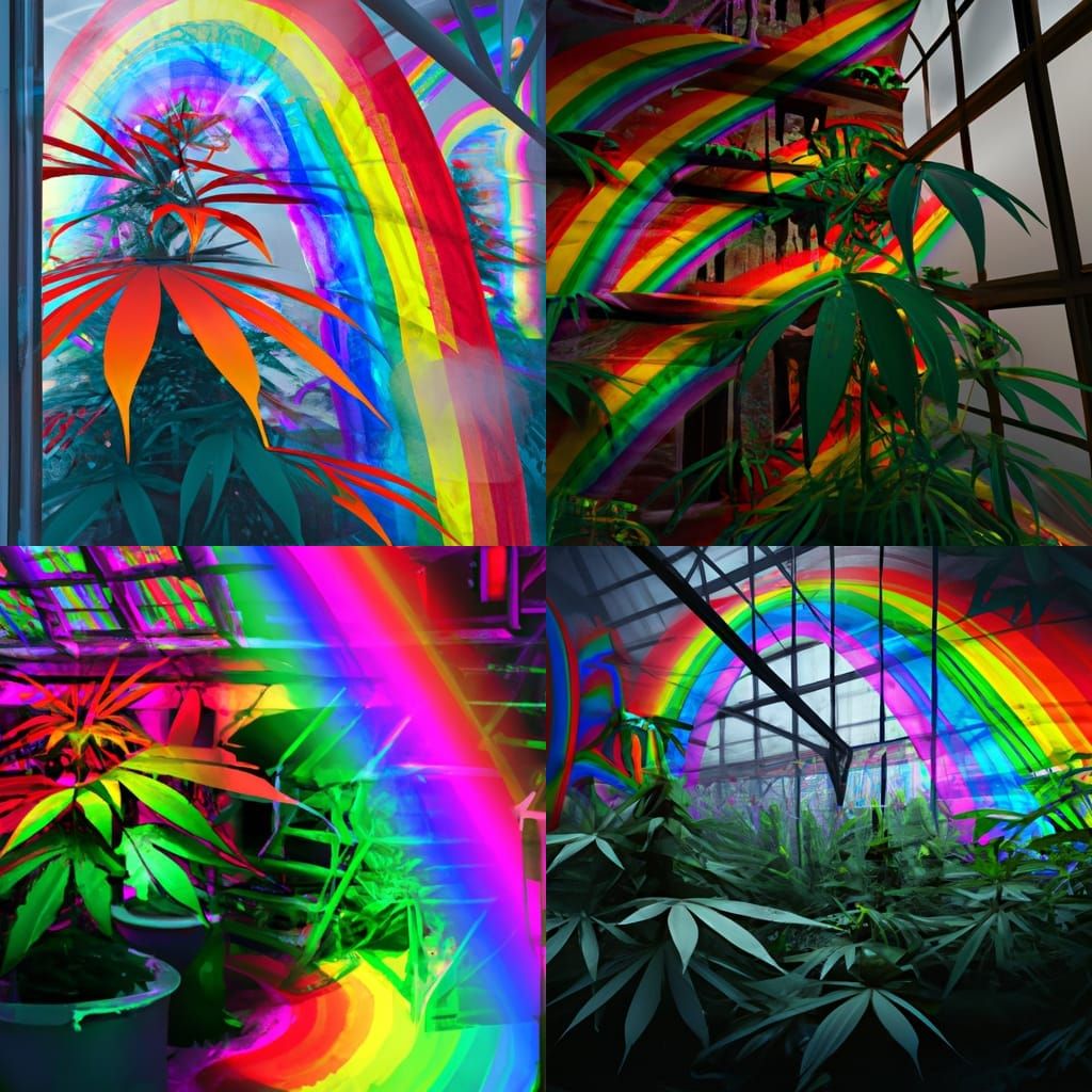 Rainbow Cannabis Greenhouse: Detailed Matte Painting