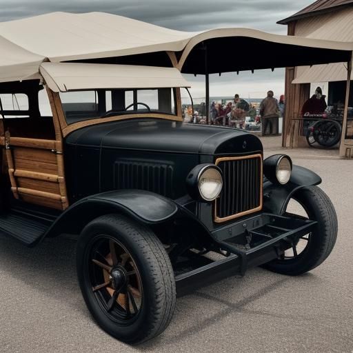 Modernized Conestoga Wagon at Car Show, Hyperrealistic