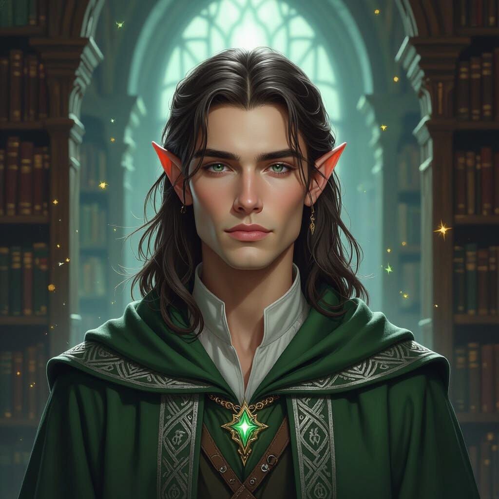 Elven Wizard Aramil in Arcane Library Oil Painting