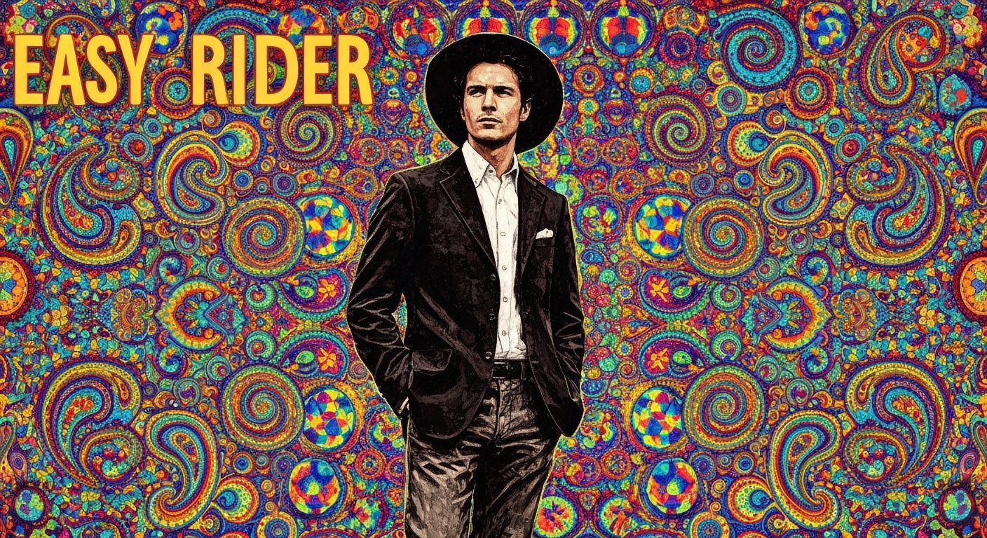 Psychedelic 60s Art Poster with Vibrant, Contrasting Colors