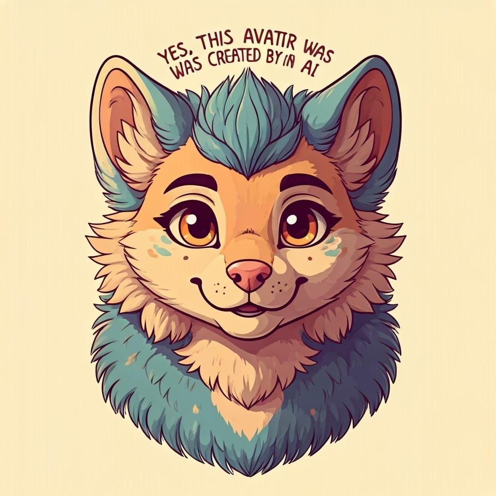 Pastel Furry Portrait with Whimsical Text