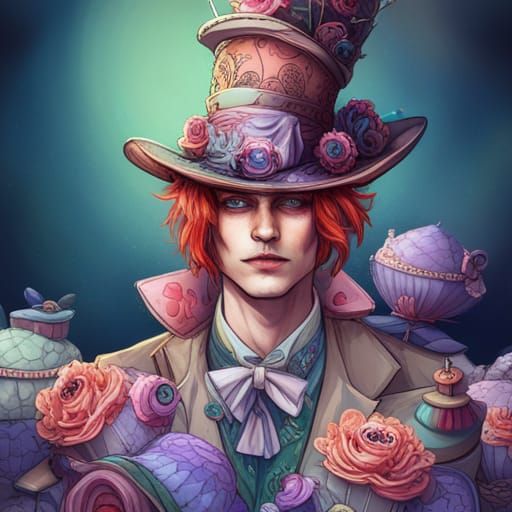 Mad Hatter's Tea Party in Cyberpunk Fairycore Style