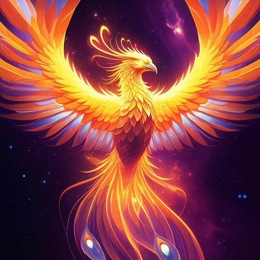 Cosmic Phoenix Rising in Vibrant Comic Book Style