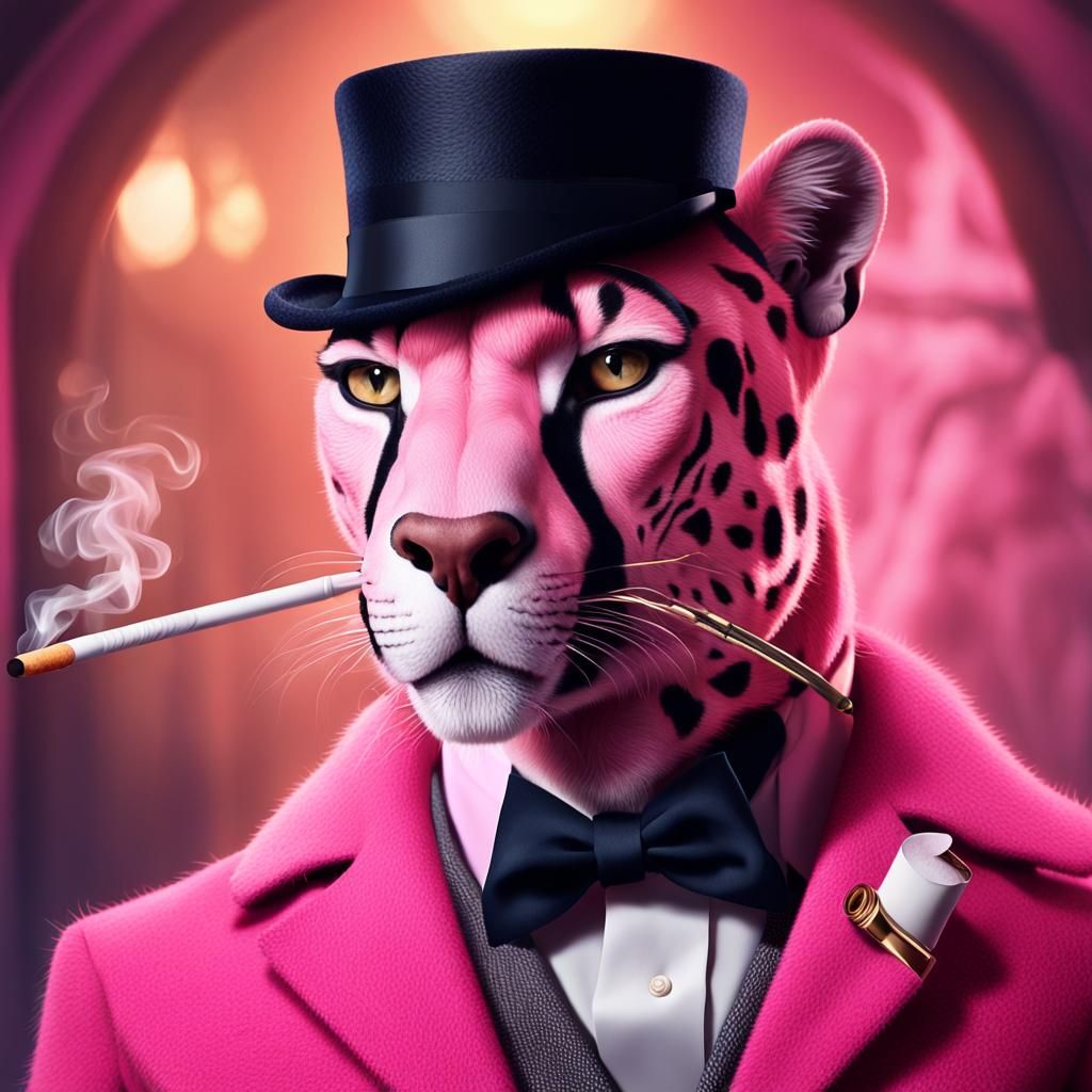 Pink Panther Smokes: A Hyperrealistic Digital Masterpiece