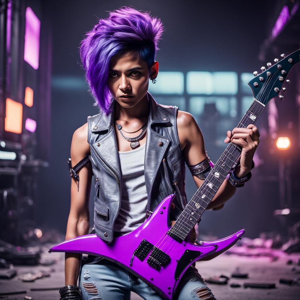 Cyberpunk Indian Rockstar with Electric Guitar