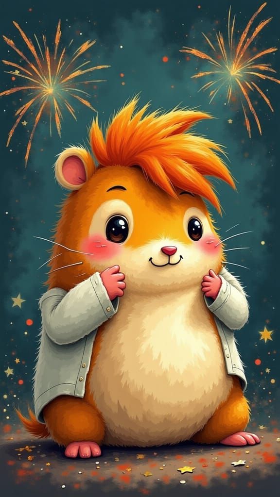 cute round hamster with fireworks <lora:CuteRoundAnimals:1.0...