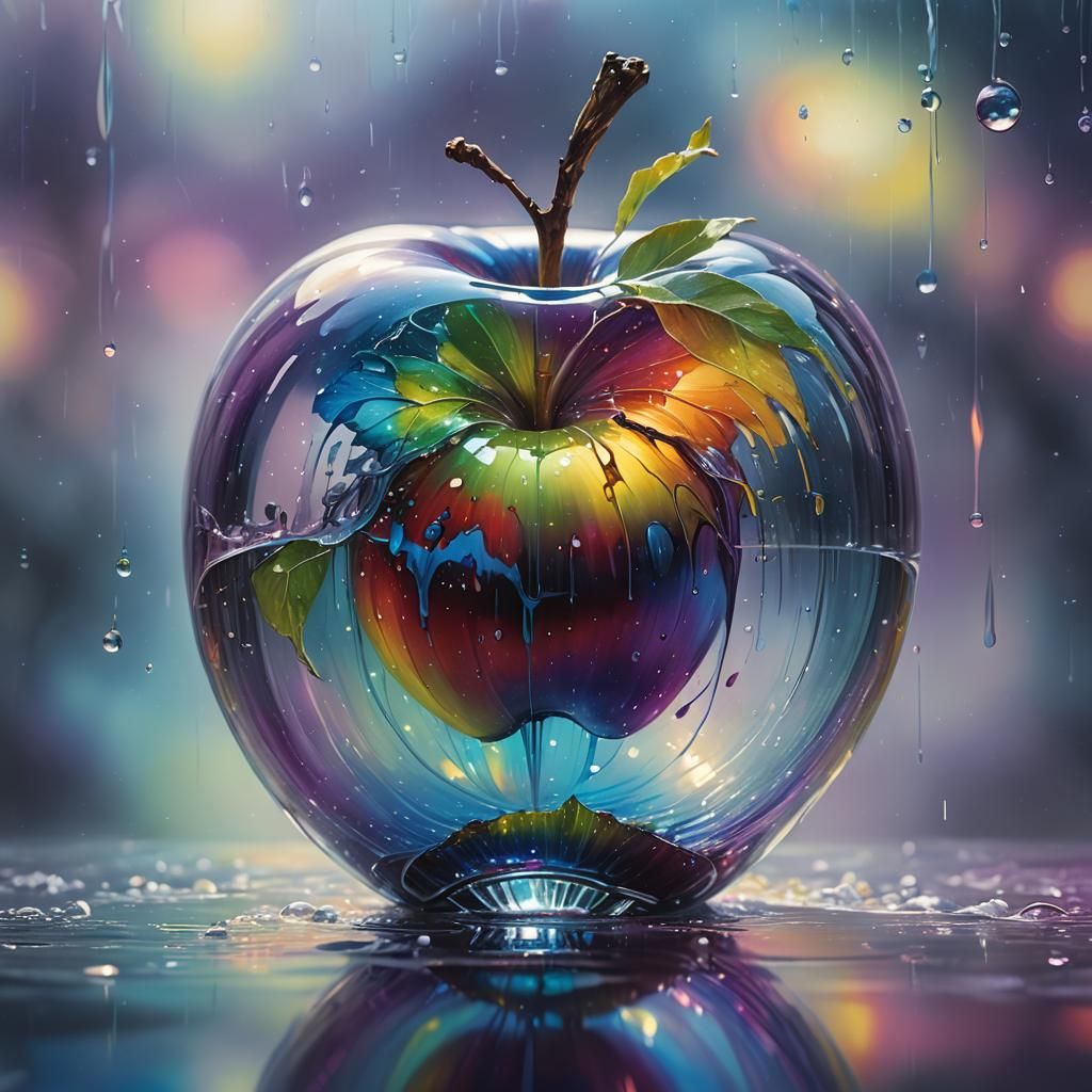 Glowing Rainbow Apple in Fantasy Oil Painting