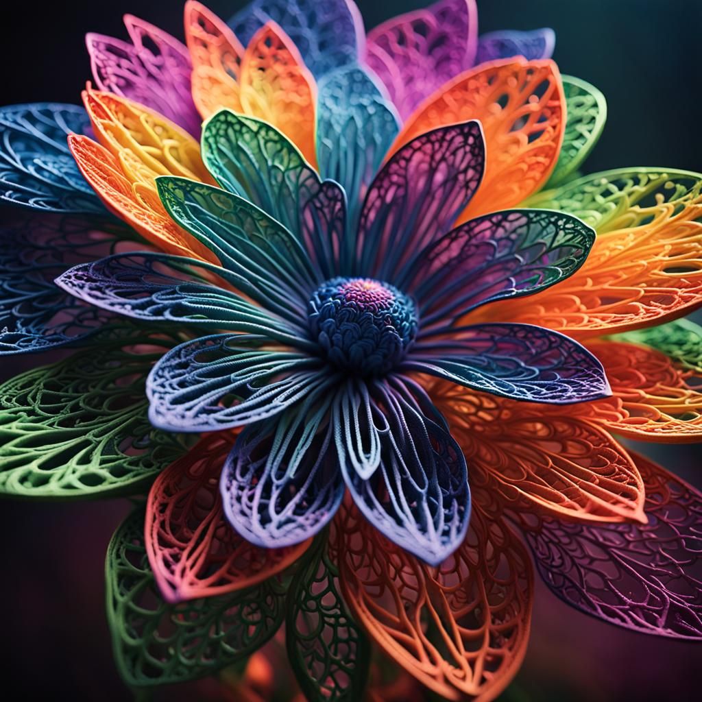 Rainbow 3D Printed Flower in Fantasy Forest