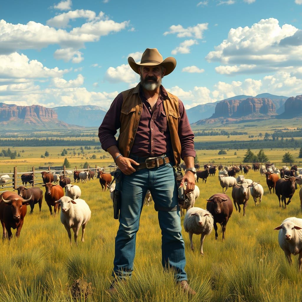 Rugged Rancher in a Vast, Sun-Drenched Landscape