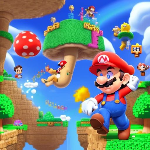 8-Bit Super Mario in a Funky Mushroom Kingdom