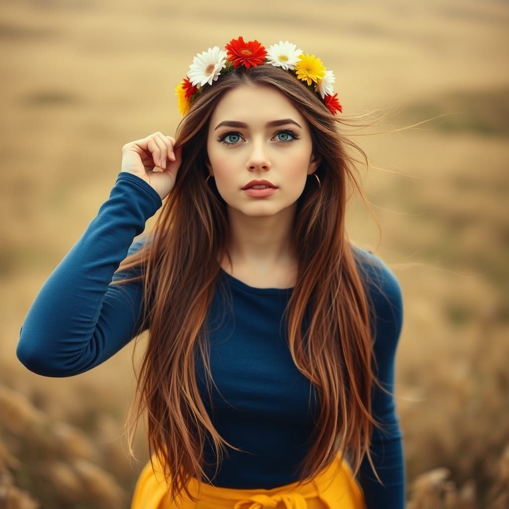 Confident Young Woman in a Field of Steppes