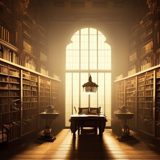 Library with Hanging Plants: Digital Matte Painting