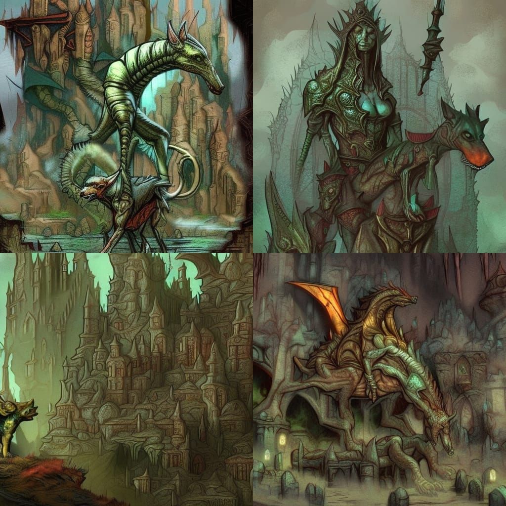 Doberman Pinscher with Lady of Pain in Planescape Style