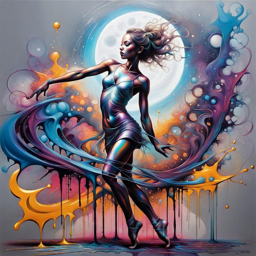 Etherial Dancer in Metallic Graffiti Art