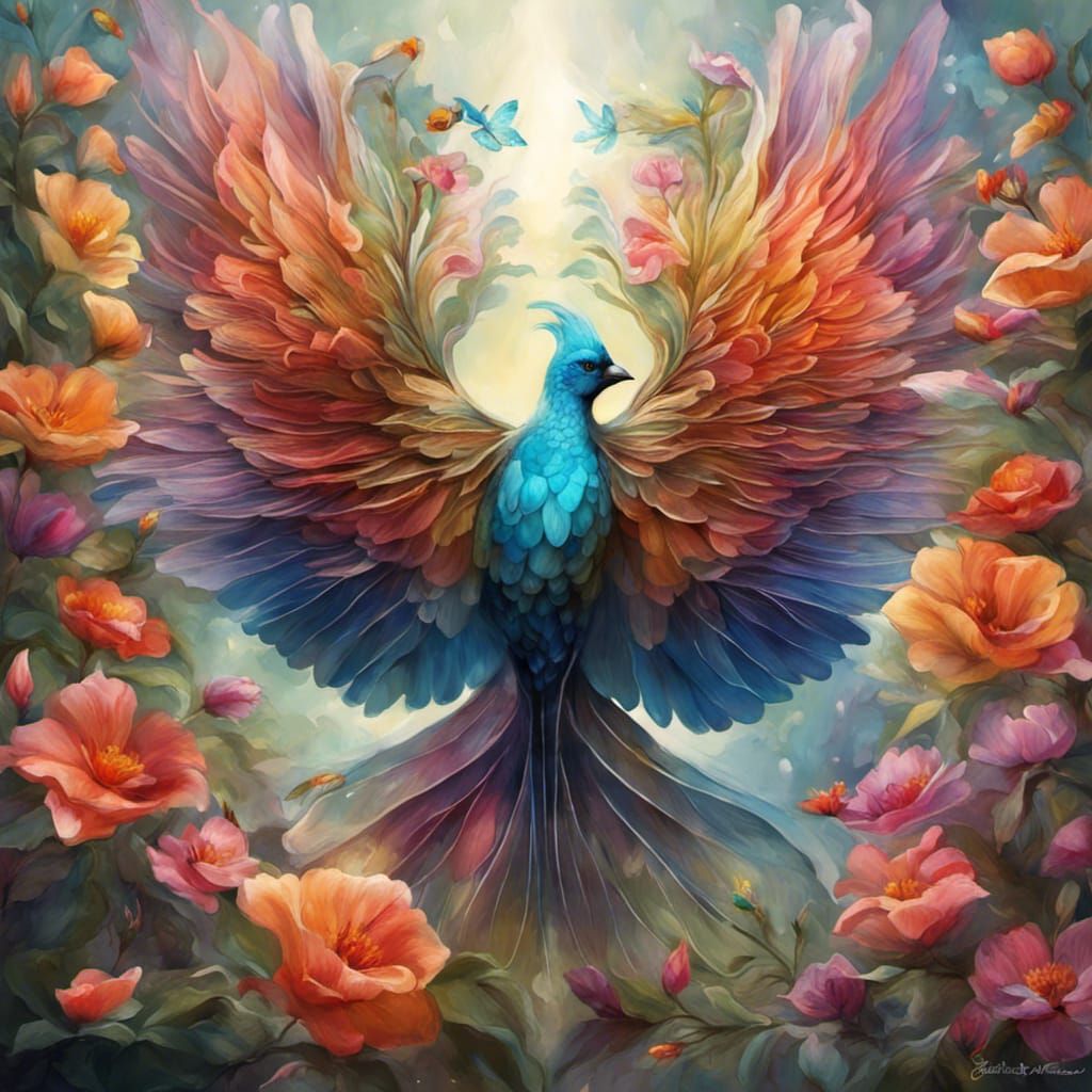 Glowing Floral Bird: Hyperrealistic Concept Art