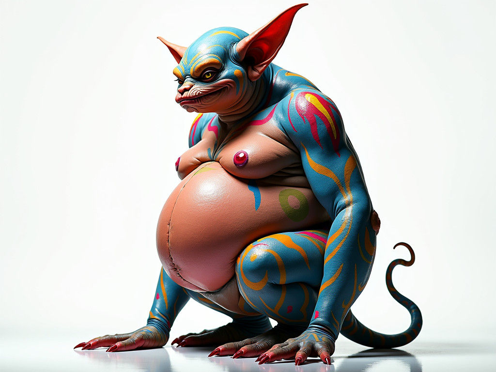 Rainbow Body Paint on Elf in Dramatic Light